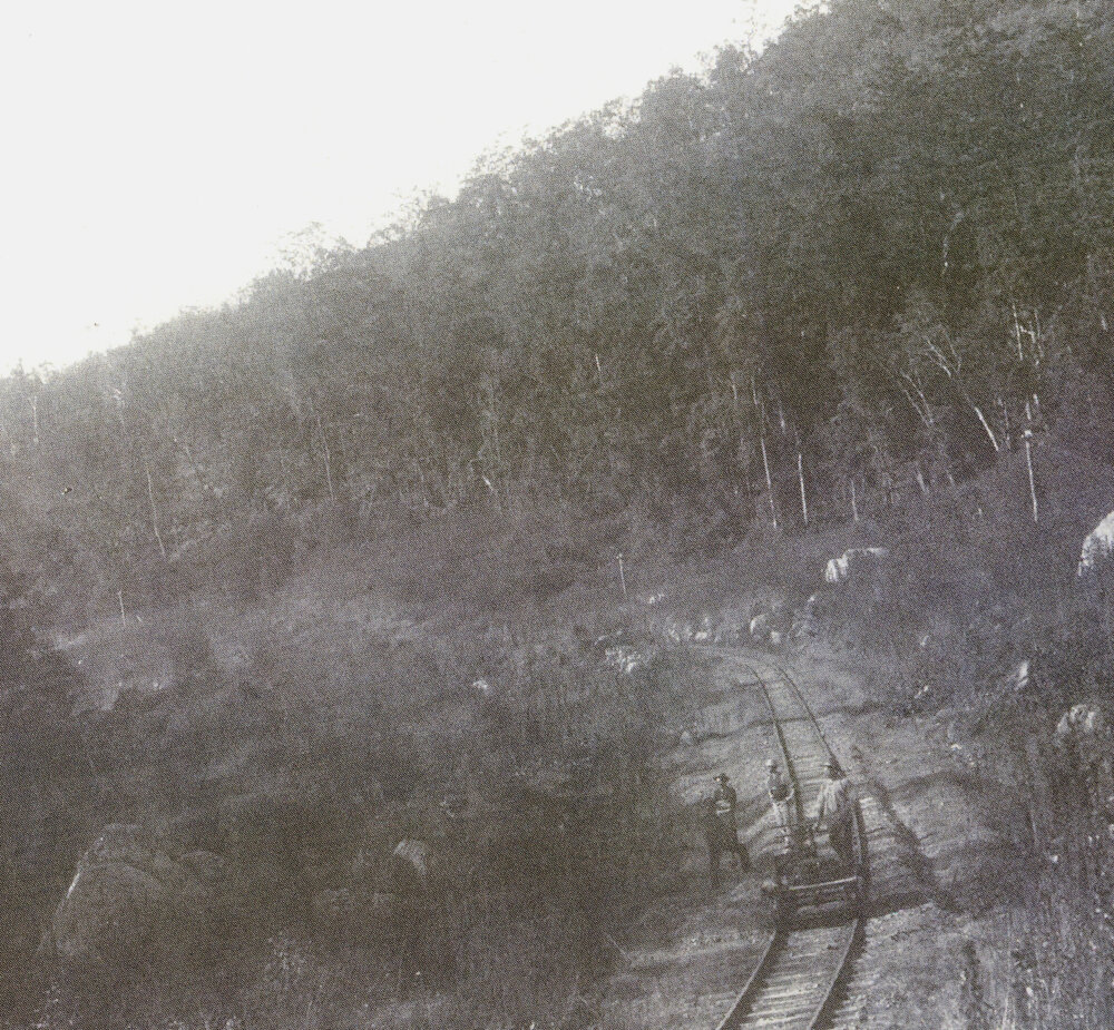 Railway workers on the railway line between Linville and Blackbutt
