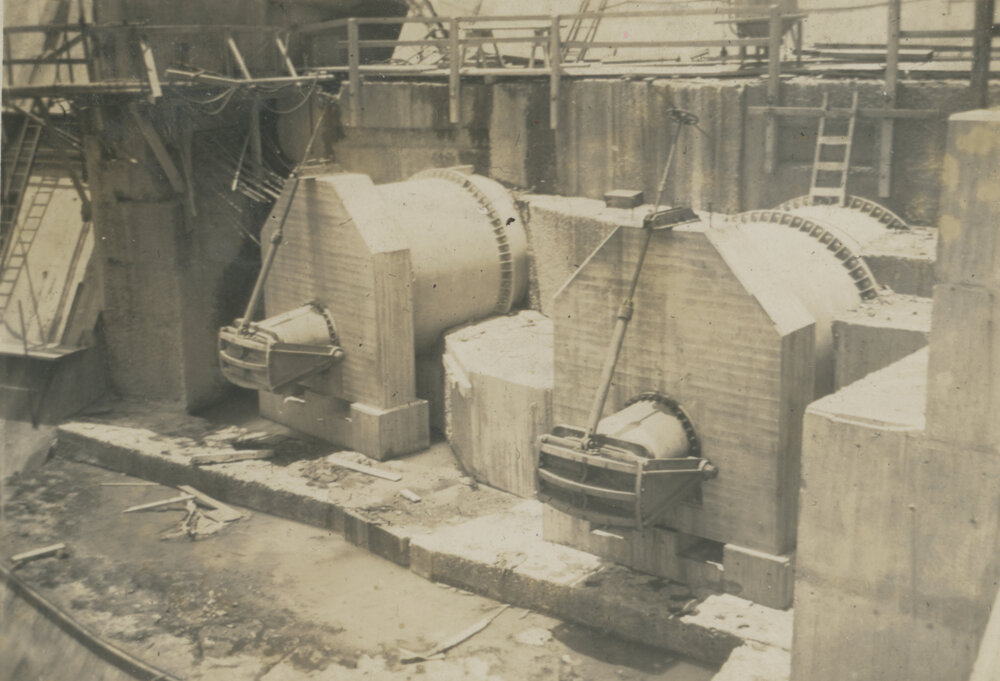 A view of the water pipes and valves in the dam wall