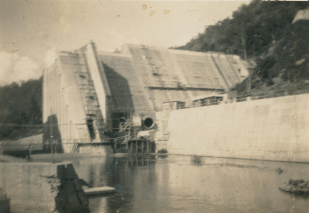 Somerset Dam wall with protruding pipes  