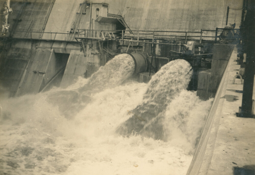 Flood water gushing from pipes during construction