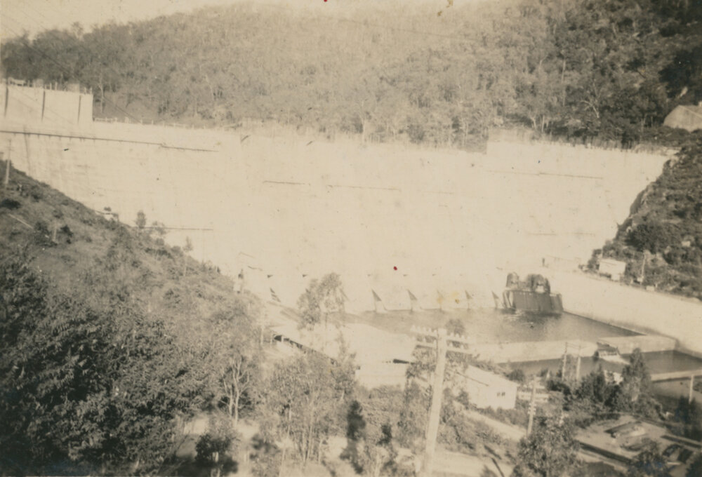 Somerset Dam wall and the area below the wall