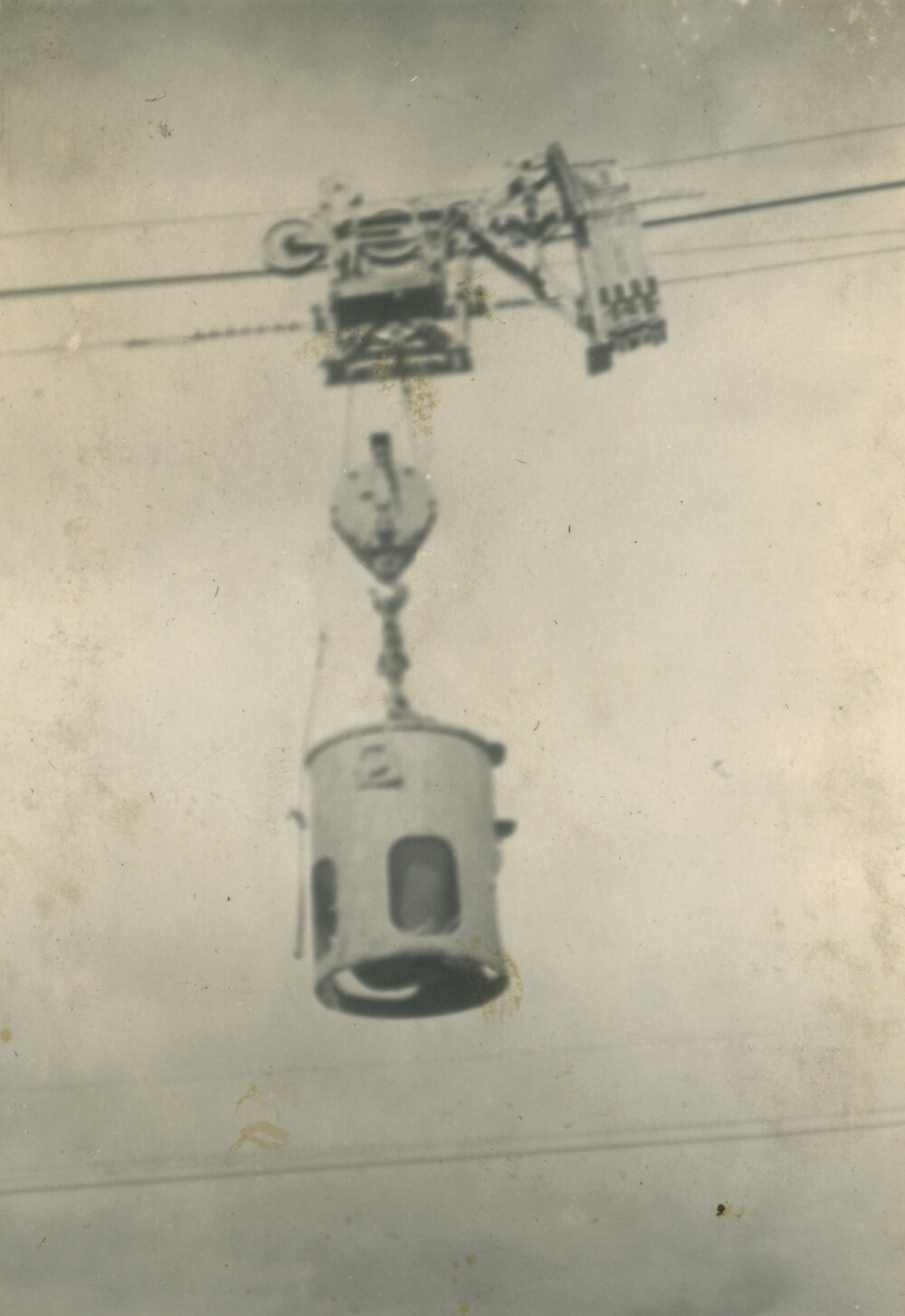 Concrete bucket on flying fox, Somerset Dam construction