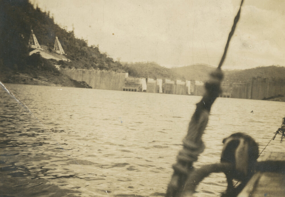 Looking downstream towards the dam from a boat