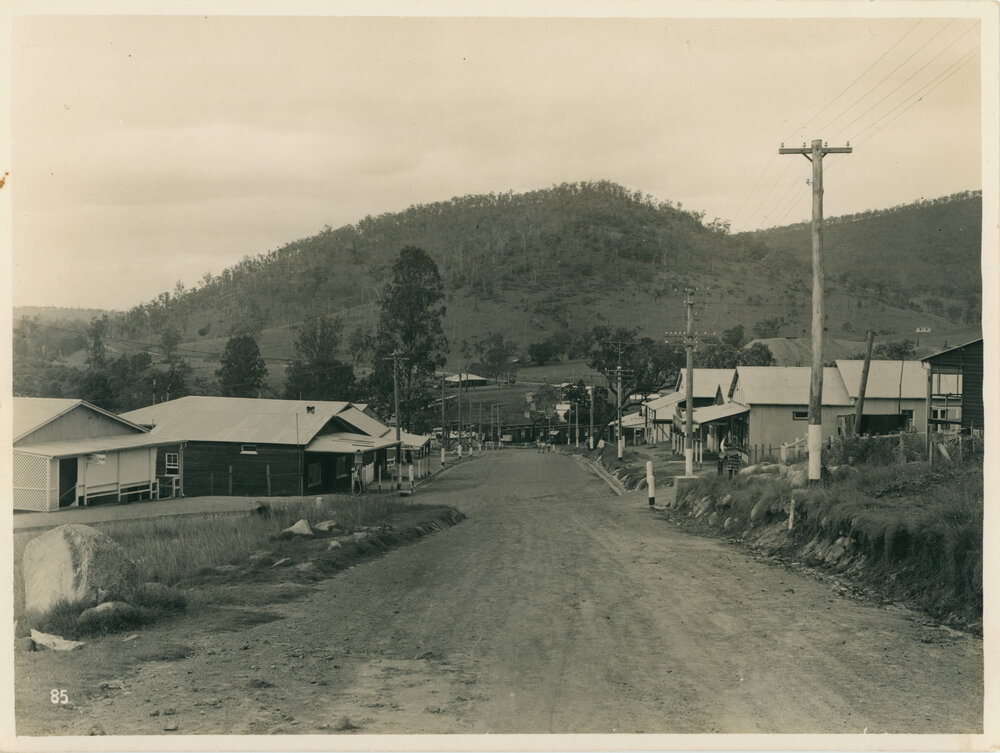 Looking down the main street of Somerset Dam township