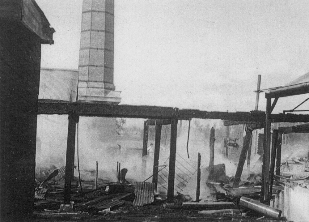 Remnants of the Nestle factory after a fire, 1951