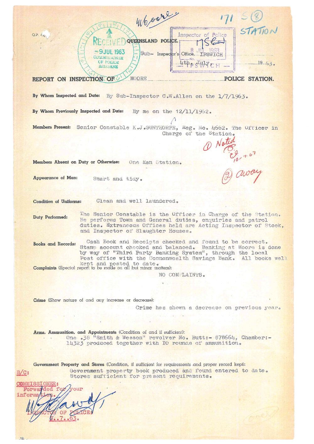 Report on Inspection of Moore police Station 01/07/1963