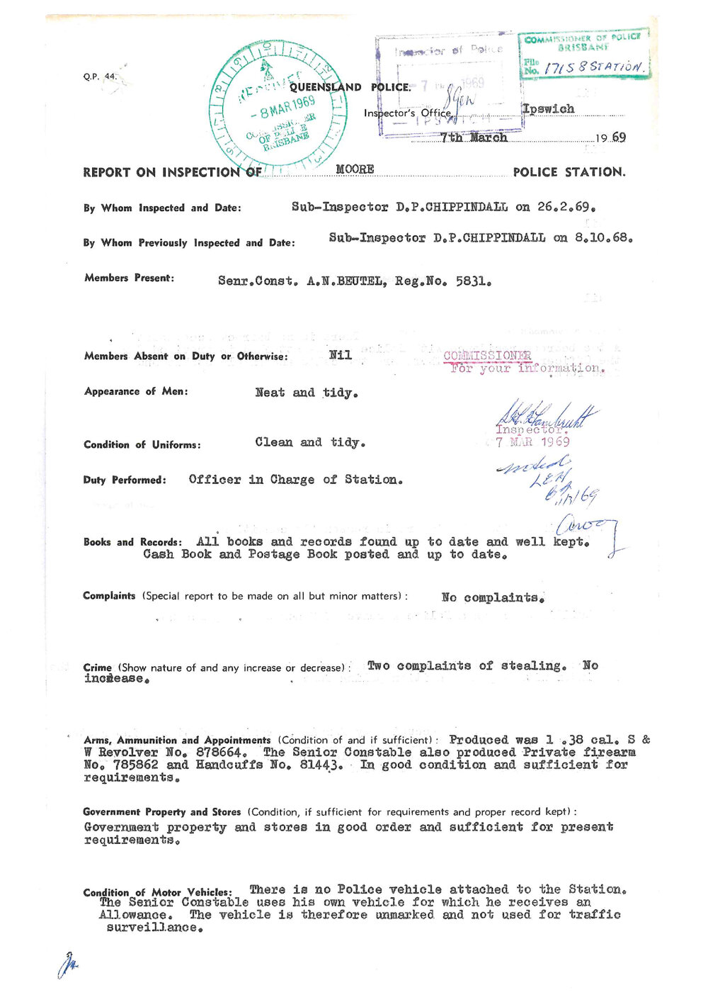 Report on Inspection of Moore Police Station 26/02/1969