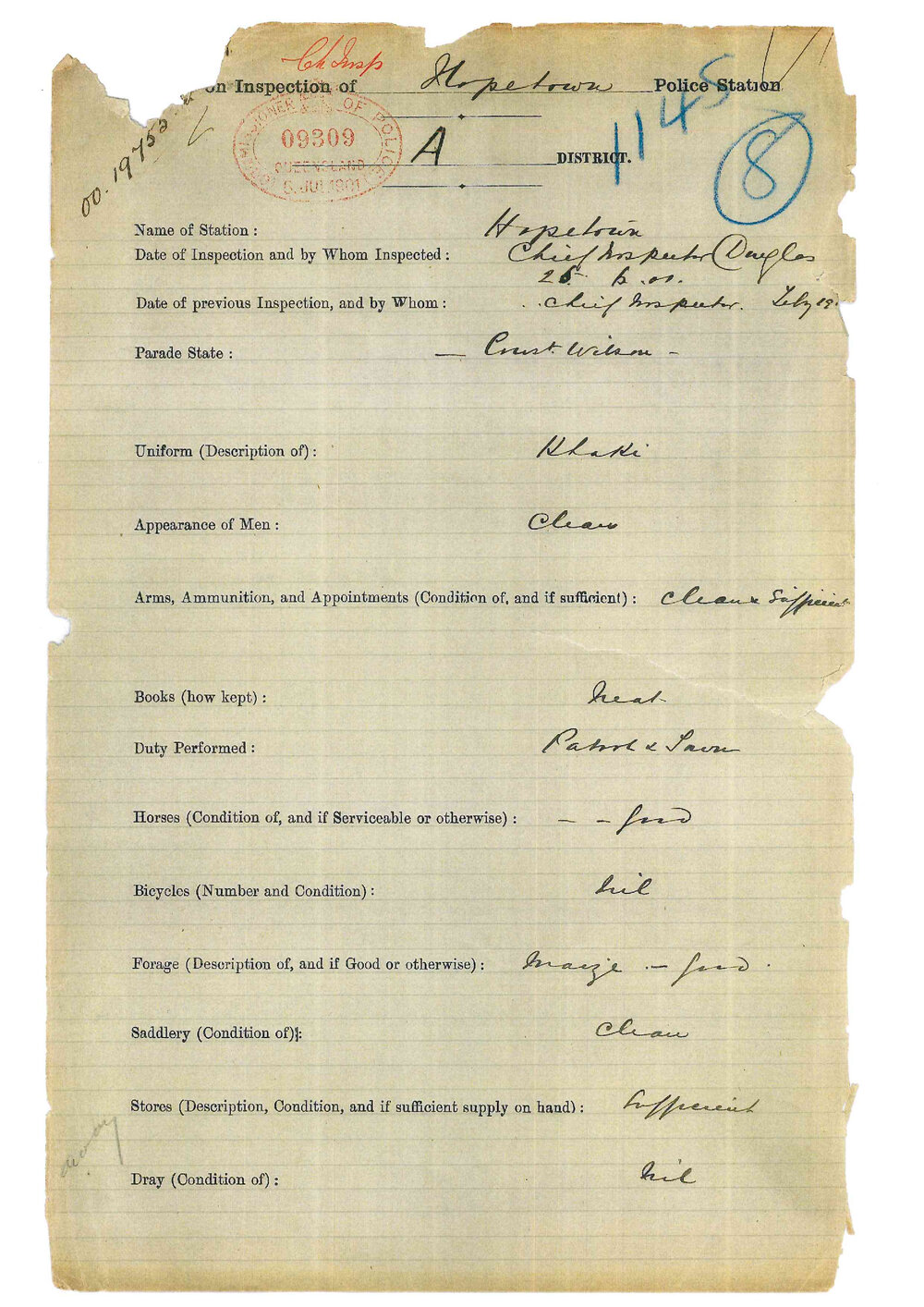 Report on Inspection of Hopetown Police Station