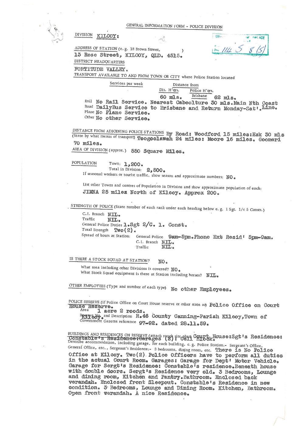 General Information Form - Police Division of Kilcoy