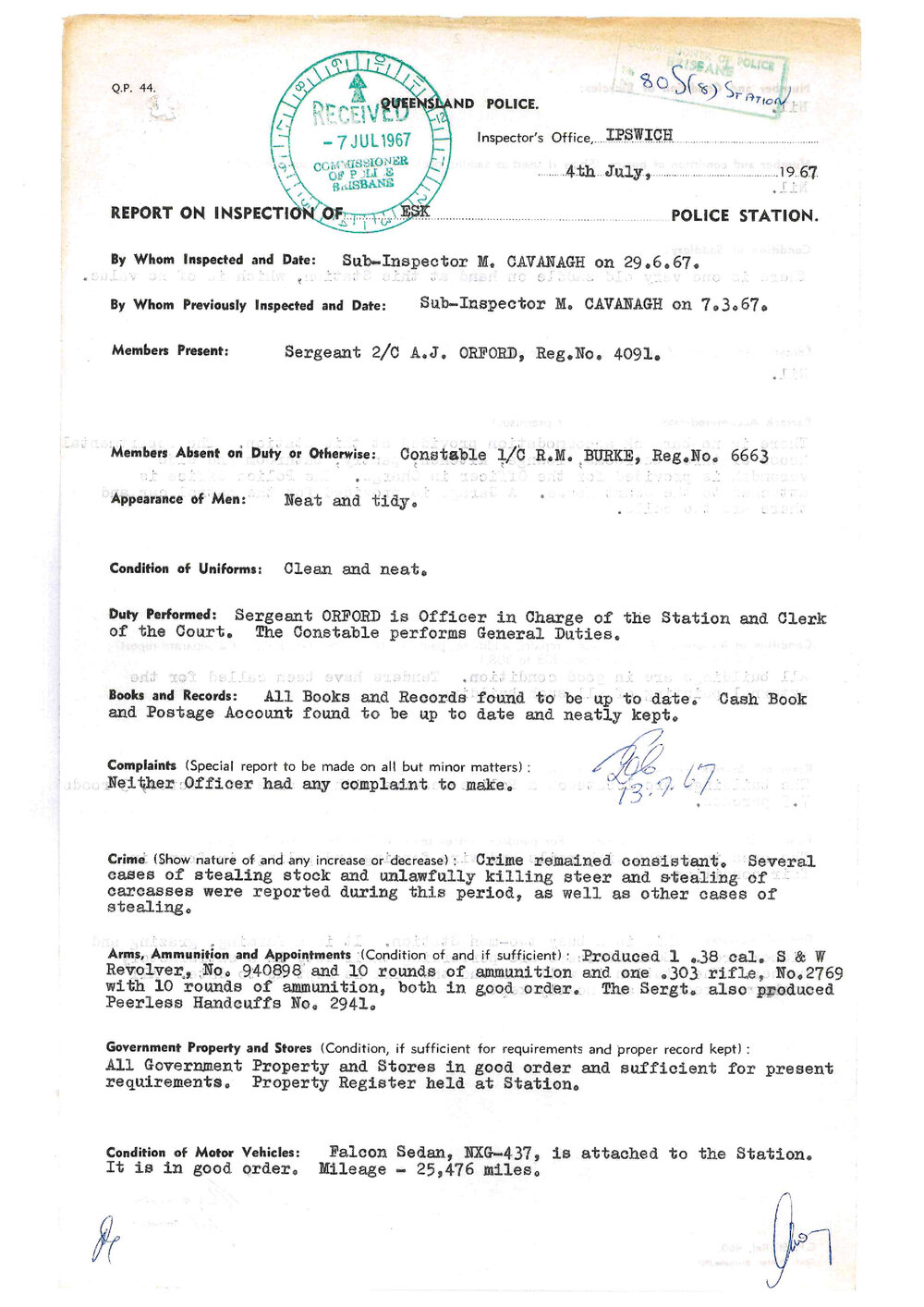 Report on Inspection of Esk Police Station 29/06/1967