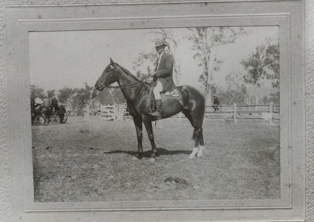 John Saul Peters on horseback at Esk Show