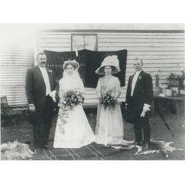Herman Lindemann and Esta Jensen's wedding, with her sister Elvira and brother Arthur.