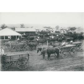 Horses with carts waiting at Lowood railway yard