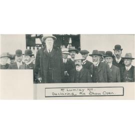 Mr Lumley Hill declaring the 1908 Lowood Show open