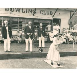 Mr Hawken and Mrs Sturgess playing lawn bowls