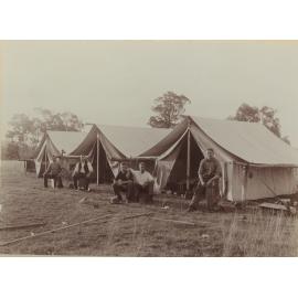 Railway workers at their campsite at Harlin