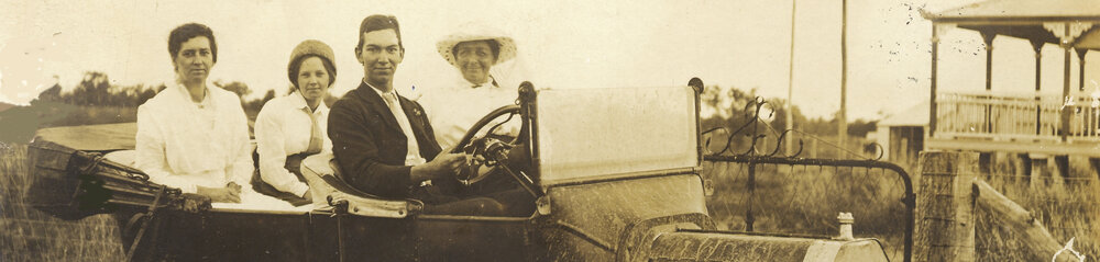 Eddie Kirby with mother and sisters in a car