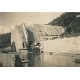 Somerset Dam wall with protruding pipes  