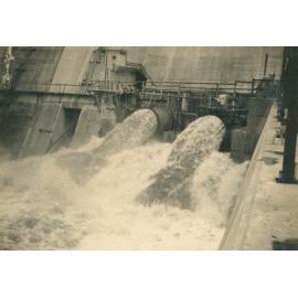 Flood water gushing from pipes during construction