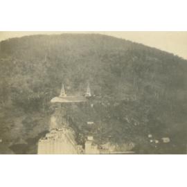 A view looking across the dam wall to the two towers 