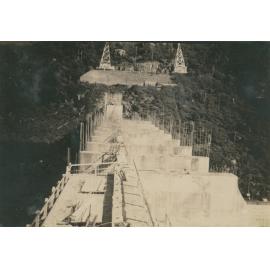 A view across the top Somerset Dam wall under construction
