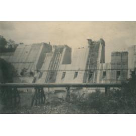 Somerset Dam wall with an old bridge in the foreground