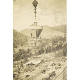 Concrete bucket on flying fox, Somerset Dam construction