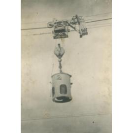 Concrete bucket on flying fox, Somerset Dam construction