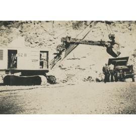 Electric shovel in the quarry, Somerset Dam construction