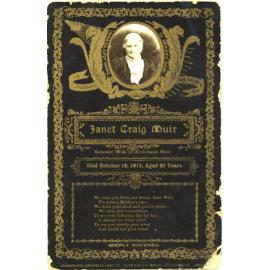 Memorial card for Janet Craig Muir
